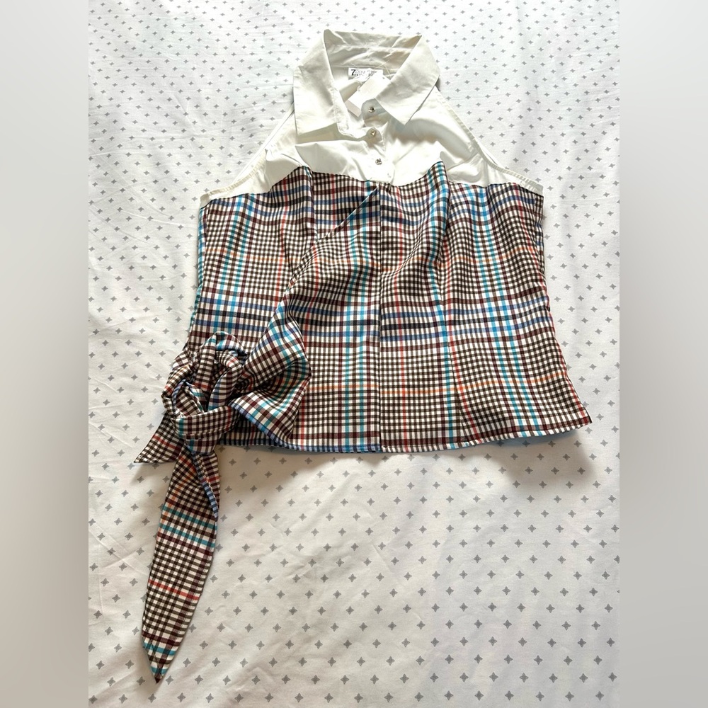 New York & Company Multicolor Plaid Halter Blouse
